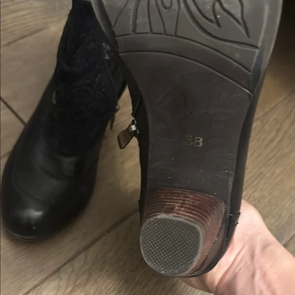 Black Leather Ankle Boots with Gold Accents - Picture 6 of 9